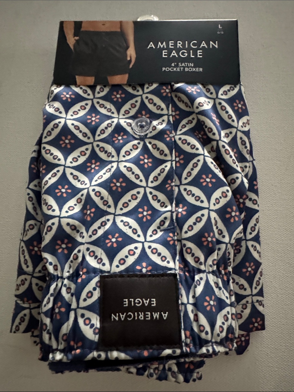 Satin Boxers Mens Large Blue American Eagle Pocket